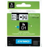 Dymo taśma do drukarek etykiet, D1 43613 | 6mm x 7m | czarny / biały