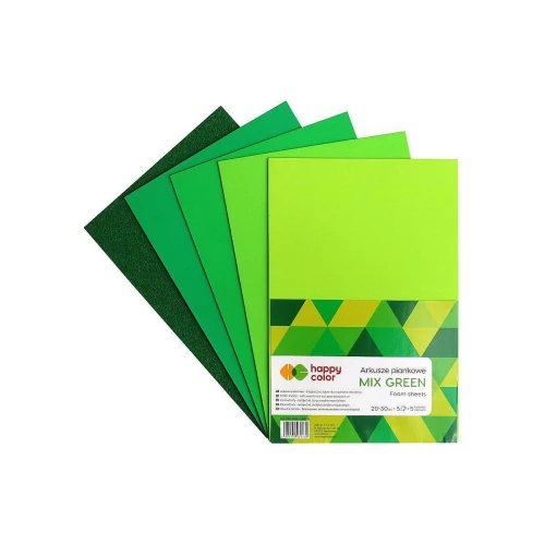 Arkusz piankowy Happy Color kolor: mix zielony 5 ark. 200 mm x 300 mm (HA 7135 2030-GREEN)