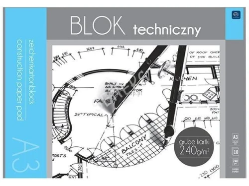 Blok techniczny Interdruk A3 biały 240g 10k 297 mm x 420 mm (BLTA3PRE)