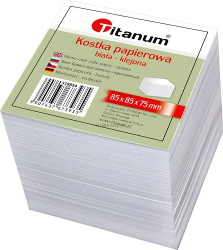 Kostka papierowa Titanum klejona duża - biały 85 mm x 85 mm x 75 mm