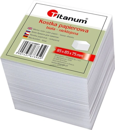 Kostka papierowa Titanum nieklejona duża - biały 85 mm x 85 mm x 75 mm