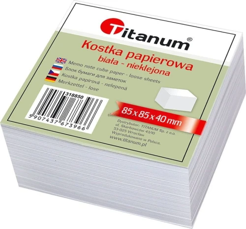 Kostka papierowa Titanum nieklejona mała - biały 85 mm x 85 mm x 40 mm