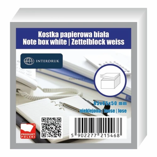 Kostka papierowa Interdruk - biały 85 mm x 85 mm x 50 mm (KOSPAPNK5)