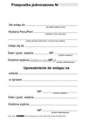 Druk samokopiujący Stolgraf przepustka wstępu jednorazowa A6 100k. (K96)