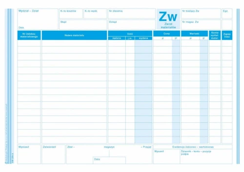 Druk samokopiujący Michalczyk i Prokop ZW zwrot materiałów A5 80k. (374-3)