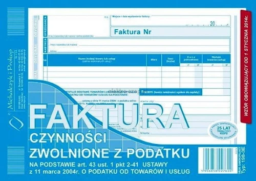 Druk offsetowy Michalczyk i Prokop Faktura czynności zwolnione z podatku A5 80k. (198-3E)