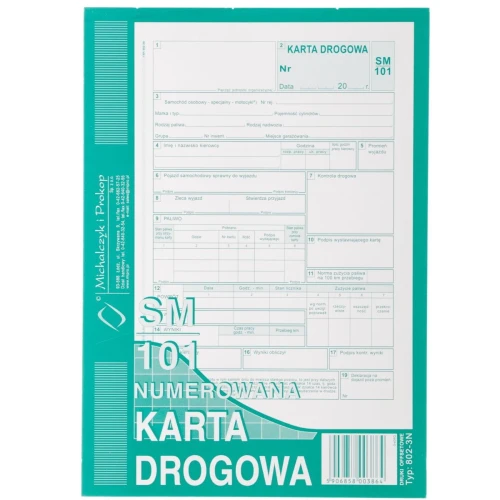 Druk offsetowy Michalczyk i Prokop Karta drogowa � sam. osob. Numerowana A5 A5 80k. (802-3-N)