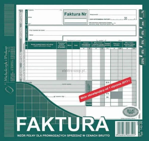 Druk offsetowy Michalczyk i Prokop Faktura VAT brutto 2/3 A4, 80 kartek,o+1kopia 2/3 A4 80k. (142-2E)