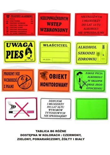 Tabliczka informacyjna Zbimar 125 mm x 176 mm (B6)