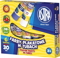 Farby plakatowe Astra w tubach kolor: mix 30 ml 6 kol. (83119900)