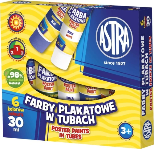Farby plakatowe Astra w tubach kolor: mix 30 ml 6 kol. (83119900)