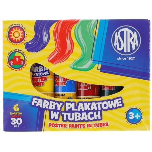 Farby plakatowe Astra w tubach kolor: mix 30 ml 6 kol. (83119900)