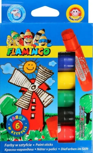 Farby plakatowe Flamingo wykręcane, w sztyfcie kolor: mix 6 kol. (FS6R)