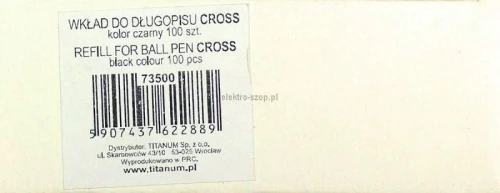 Wkład do długopisu Titanum typu cross, czarny 0,7 mm
