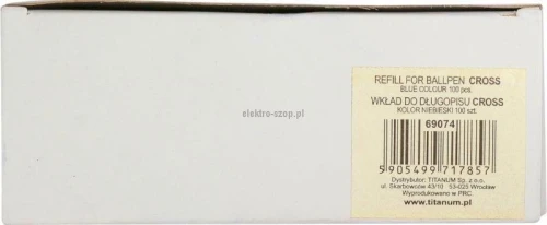 Wkład do długopisu Titanum typu cross, niebieski 0,7 mm