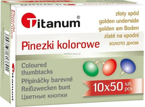 Pinezki Titanum kolorowe złoty spód 50 szt.