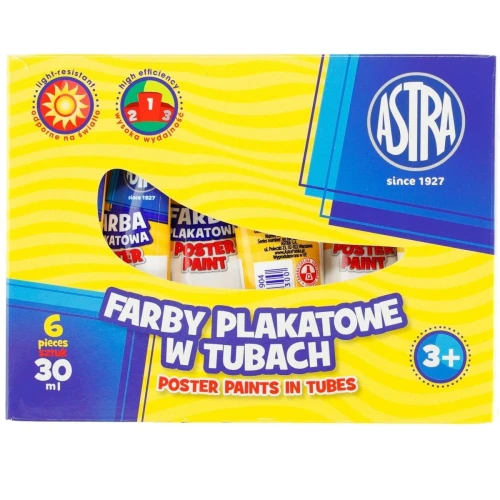Farby plakatowe Astra w tubie kolor: biały 30 ml 1 kol. (83110904)