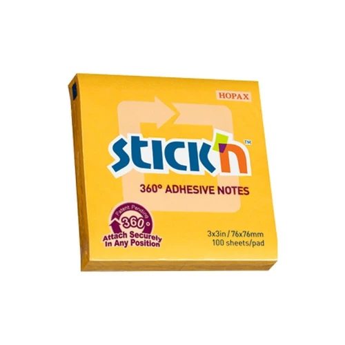 Notes samoprzylepny Stick'n 360 stopni żółty ciemny 100k 76 mm x 76 mm (21551)