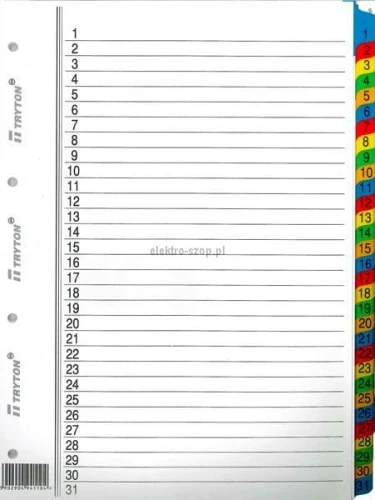 Przekładka numeryczna Tryton A4 biała 170g 31k 1-31 (110)