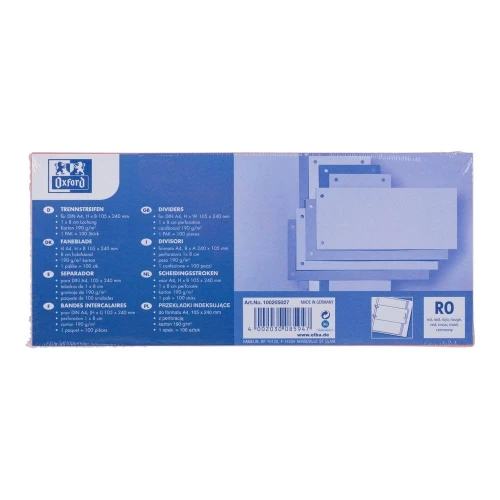 Przekładki kartonowe indeksujące Bantex 1/3 A4 mix kolorów 100 szt. (6079)