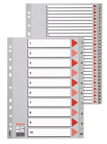 Przekładka numeryczna Esselte A4 szara 6k 1-6 (100104)