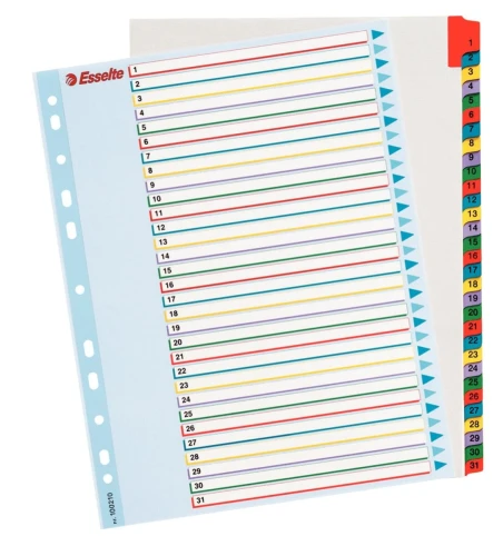 Przekładka numeryczna Esselte Mylar maxi A4 mix kolorów 160g 31k 1-31 (100210)