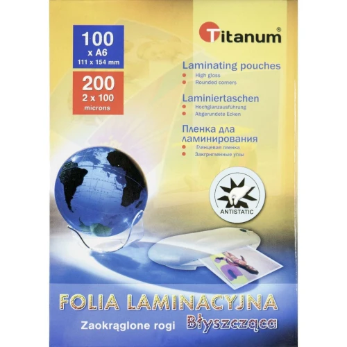 Folia do laminowania Titanum A6 - przezroczysty 100 mic. 111 mm x 154 mm