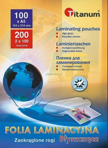 Folia do laminowania Titanum A5 - przezroczysty 100 mic. 154 mm x 216 mm