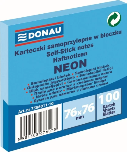 Notes samoprzylepny Donau Neon niebieski 100k 76 mm x 76 mm (7586011-10)