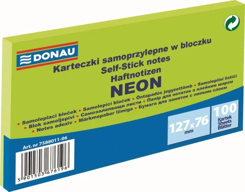 Notes samoprzylepny Donau Neon zielony 100k 127 mm x 76 mm (7588011-06)