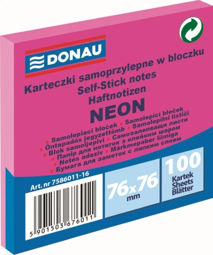 Notes samoprzylepny Donau Neon różowy 100k 76 mm x 76 mm (7586011-16)