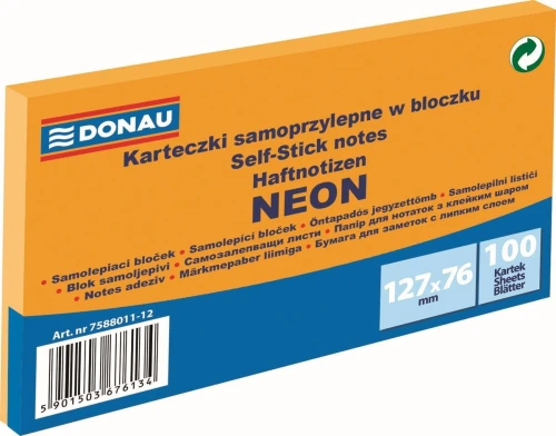 Notes samoprzylepny Donau Neon pomarańczowy 100k 127 mm x 76 mm (7588011-12)