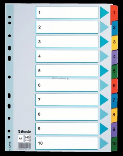 Przekładka numeryczna Esselte Mylar kartonowe A4 mix kolorów 160g 10k 1-10 (100161)