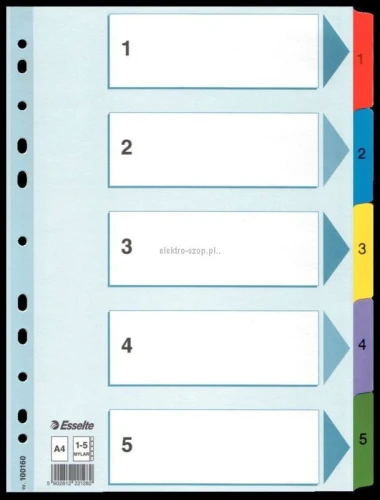 Przekładka numeryczna Esselte Mylar kartonowe A4 różnokolorowy 160g 5k 1-5 (100160)
