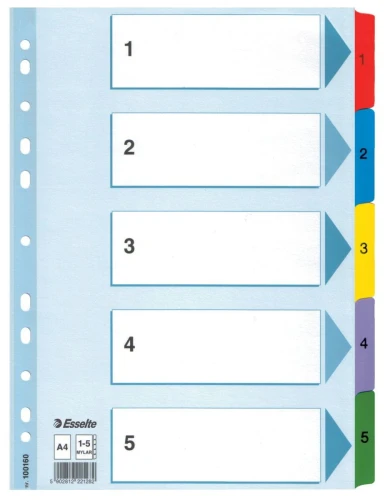 Przekładka numeryczna Esselte Mylar kartonowe A4 różnokolorowy 160g 5k 1-5 (100160)
