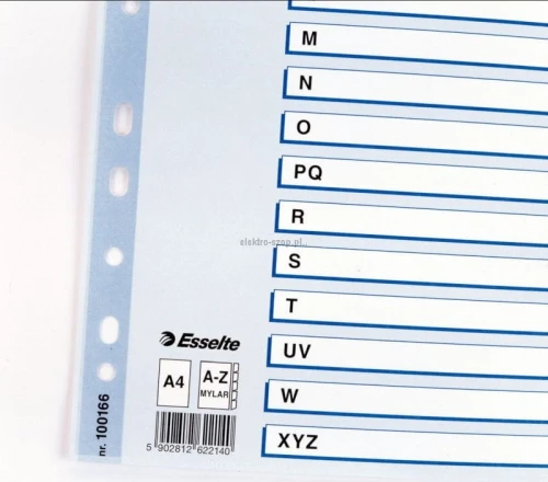 Przekładka alfabetyczna Esselte Mylar kartonowe A4 mix kolorów 160g 20k A-Z (100166)