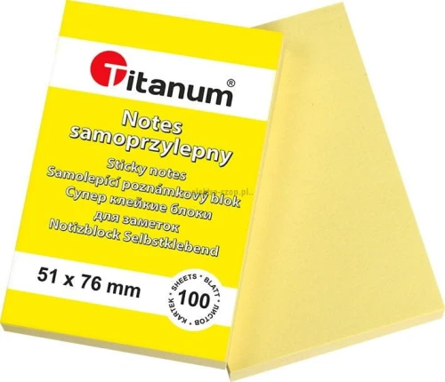 Notes samoprzylepny Titanum żółty 100k 51 mm x 76 mm (S-2004)