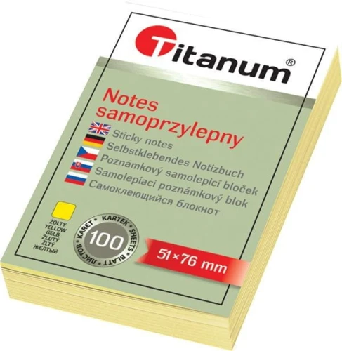 Notes samoprzylepny Titanum żółty 100k 51 mm x 76 mm (S-2004)
