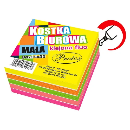 Kostka papierowa Protos klejona kolor fluo - mix 84 mm x 84 mm x 35 mm