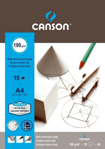 Blok techniczny Canson A4 biały 190g 10k 210 mm x 297 mm (400015145)