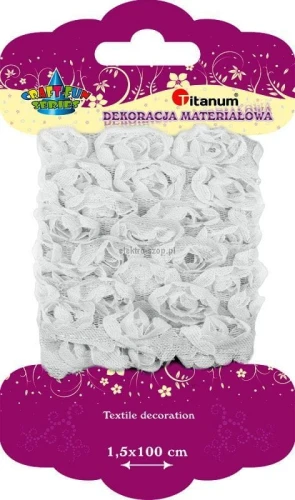 Ozdoba materiałowa Titanum Craft-Fun Series materiałowe róże na tiulowej tasiemce (D23)