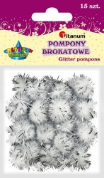 Pompony Titanum Craft-Fun Series brokatowe białe 15 szt (338524)