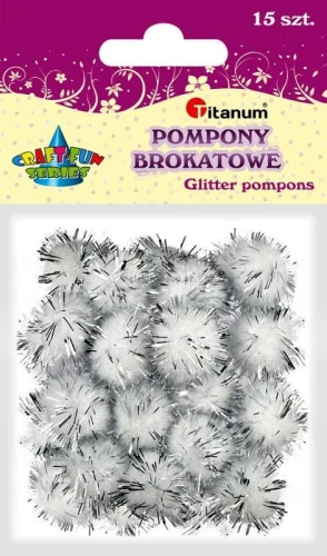 Pompony Titanum Craft-Fun Series brokatowe białe 15 szt (338524)