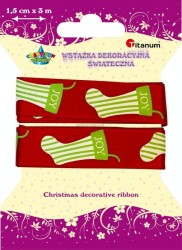 Wstążka Titanum Craft-Fun Series Xmas nadruk skarpety czerwona 15 mm 3 m (363076)