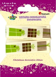 Wstążka Titanum Craft-Fun Series Xmas nadruk prezenty ecru 15 mm 3 m (363074)