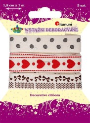 Wstążka Titanum Craft-Fun Series groszki, serca, kokardki mix 15 mm 1 m (DD23-1)