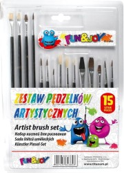Pędzle artystyczne Fun&amp;Joy (FJ-1860) zestaw 15 szt. drewniane