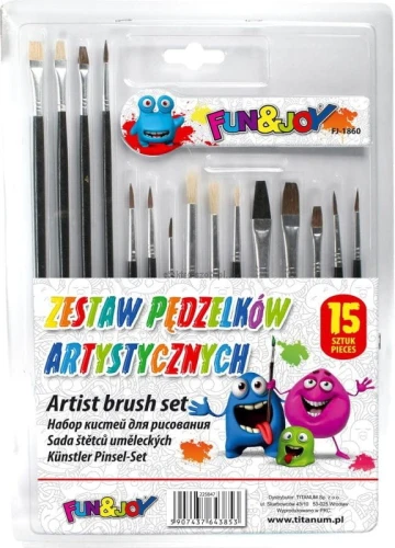Pędzle artystyczne Fun&amp;Joy (FJ-1860) zestaw 15 szt. drewniane