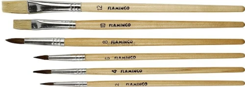 Pędzel Flamingo drewniany uchwyt zestaw 6 szt. (PS-02)