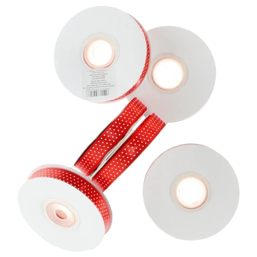 Wstążka Partydeco satynowa kropki czerwona 12 mm 25 m (TSk12-007/08)